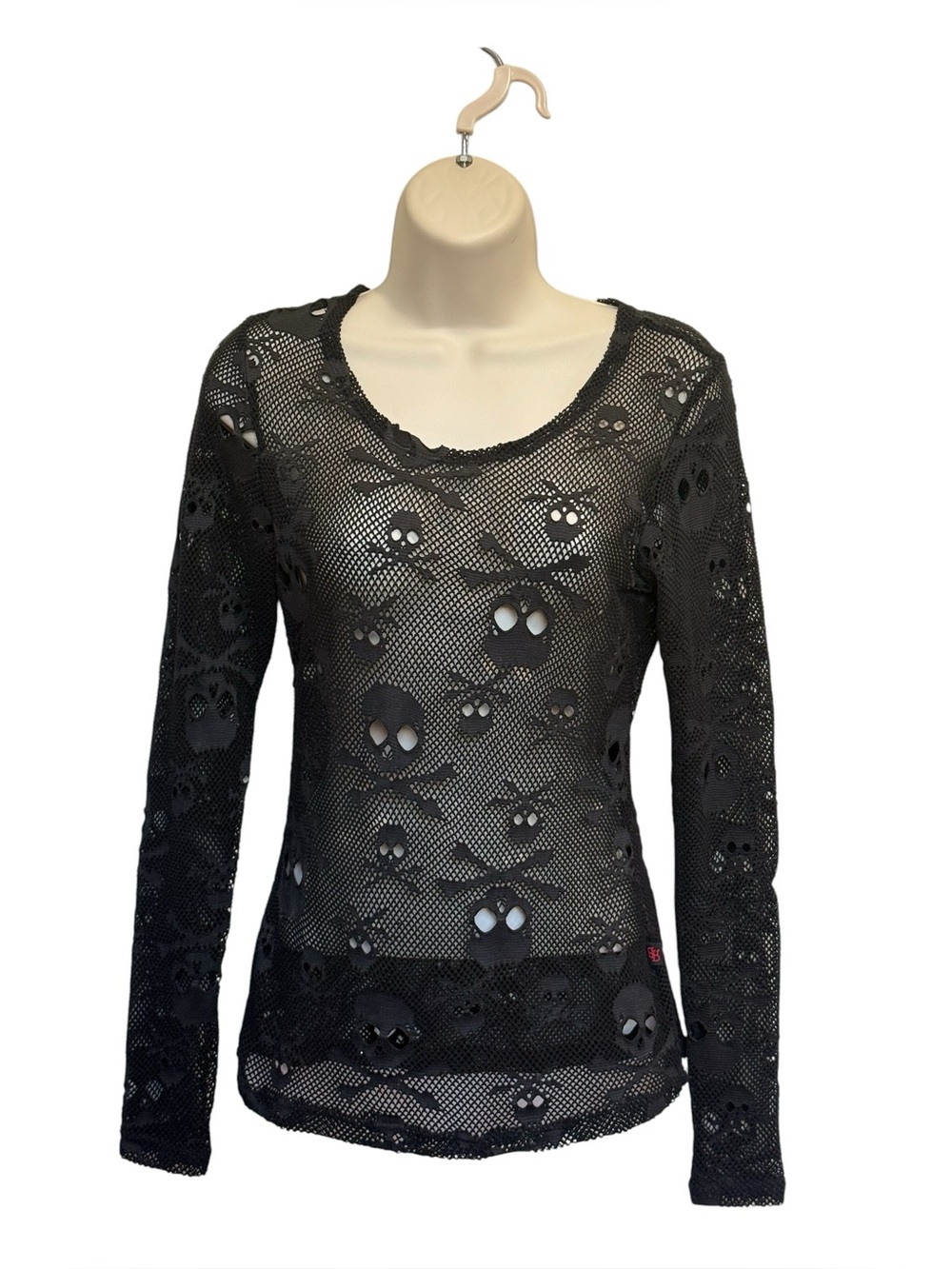 Royal Bones Tripp NYC Gothic Skull Mesh Top Black Halloween Fishnet S